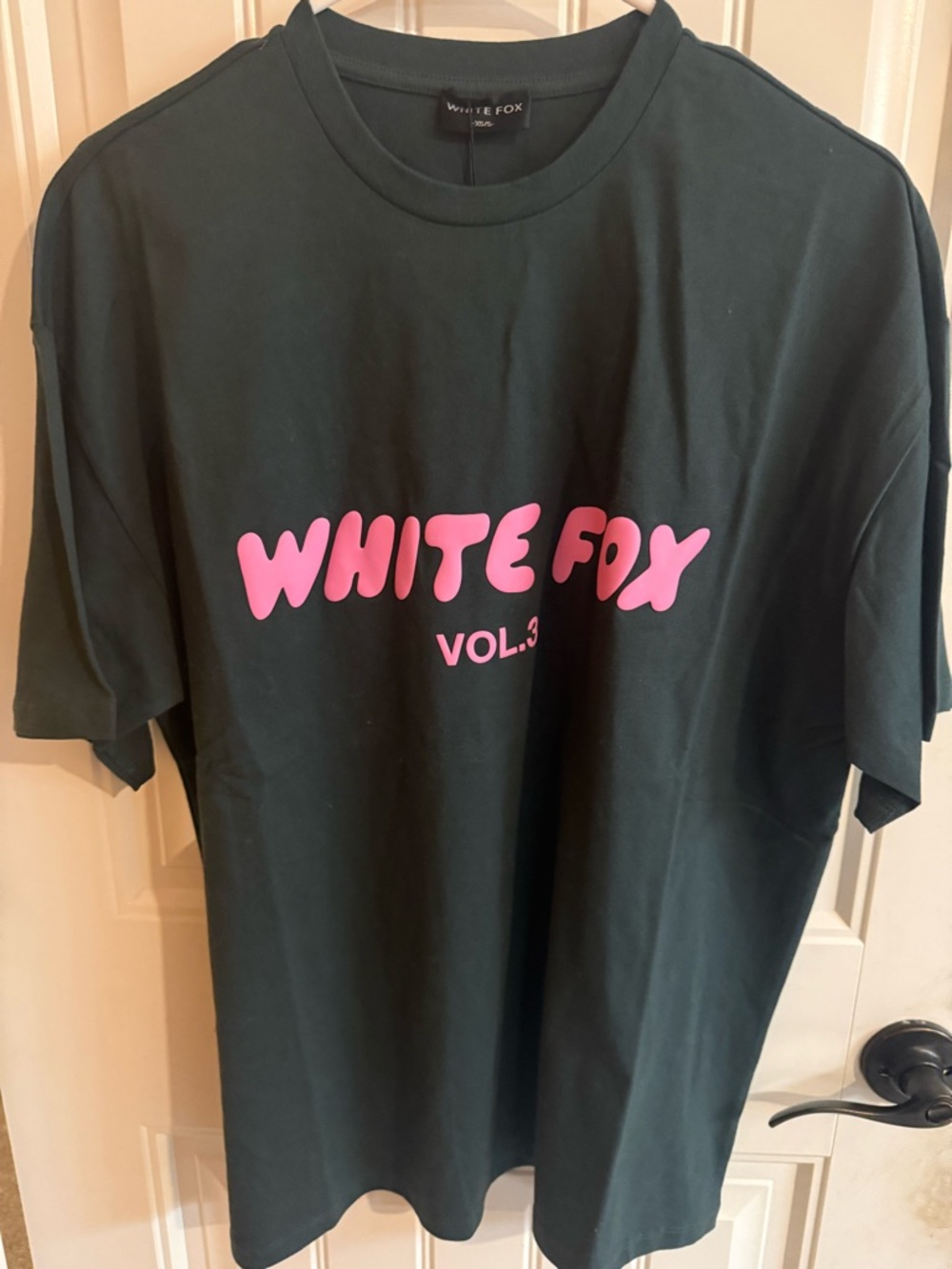 White Fox Boutique Black Tee with Pink Logo